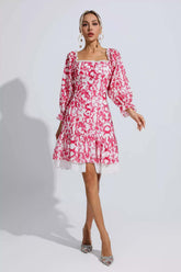 Navy Red Floral Off Shoulder Dress